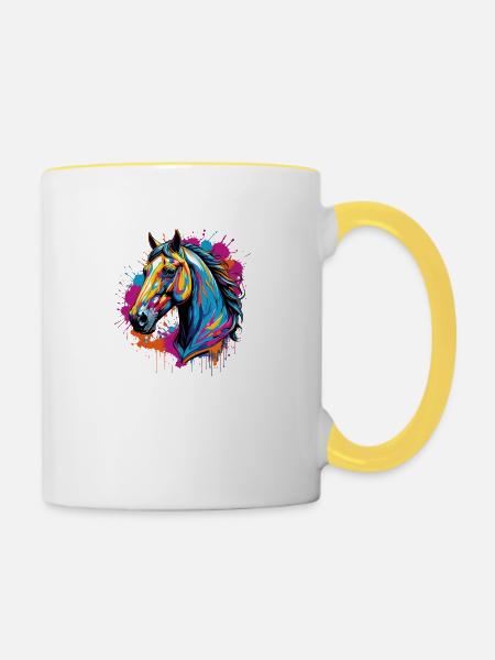 Funky Pferd - Tasse zweifarbig - Weiß/Gelb