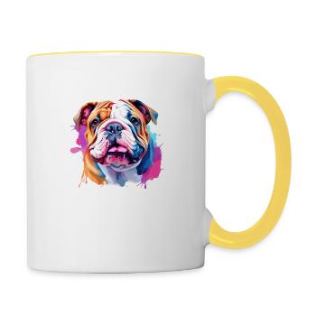 Bulldog Hund Motiv - Tasse zweifarbig - Weiß/Gelb - Rechts