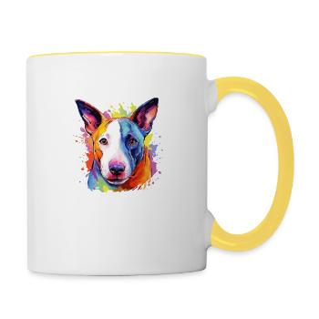 Bull Terrier Hund Motiv - Tasse zweifarbig - Weiß/Gelb - Rechts