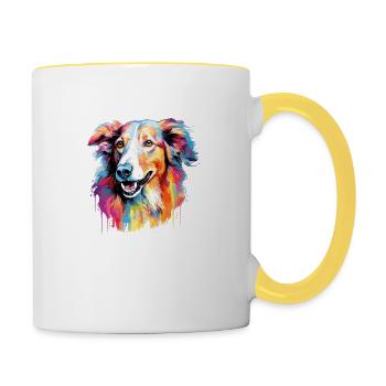 Borzoi Hund Motiv - Tasse zweifarbig - Weiß/Gelb - Rechts