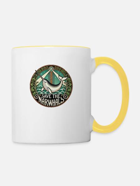 Rettet die Narwale - Tasse zweifarbig - Weiß/Gelb