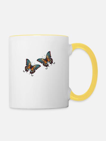 Schmetterlinge - Tasse zweifarbig - Weiß/Gelb