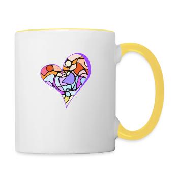 Buntes Herz - Tasse zweifarbig - Weiß/Gelb - Rechts