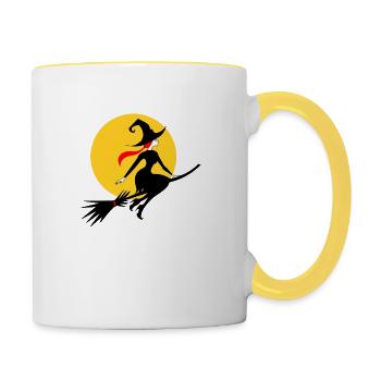 Hexe und Vollmond - Tasse zweifarbig - Weiß/Gelb - Rechts