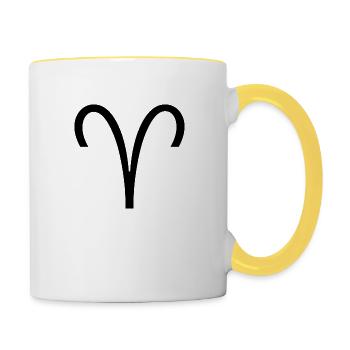Sternzeichen Widder, Exklusives T-Shirt Design - Tasse zweifarbig - Weiß/Gelb - Rechts