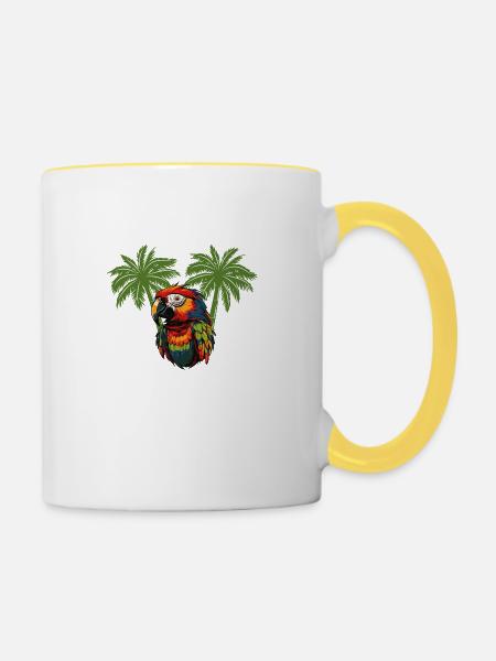 papagei paradise palmen - Tasse zweifarbig - Weiß/Gelb