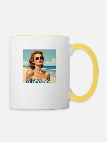 Das Model am Strand - Tasse zweifarbig - Weiß/Gelb