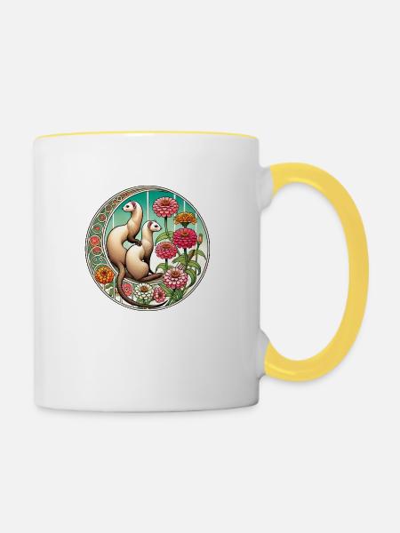 Frettchen - Tasse zweifarbig - Weiß/Gelb