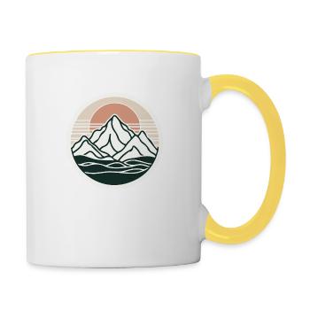 Minimalist Mountains, Water, Lake, Nature, Sun - Contrasting Mug - white/yellow - Right