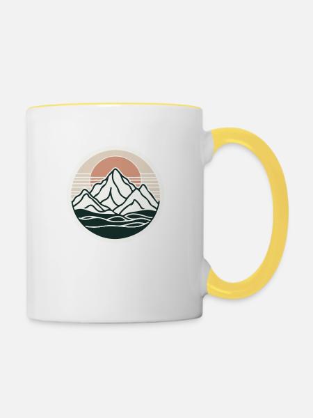 Minimalistische Berge, Wasser, See, Natur, Sonne - Tasse zweifarbig - Weiß/Gelb