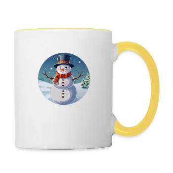 Bonhomme de neige dans le paysage hivernal - Mug contrasté - blanc/jaune - Droite