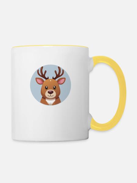 Süßes Rentier - Tasse zweifarbig - Weiß/Gelb