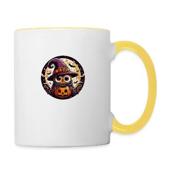 Halloween Eule - Tasse zweifarbig - Weiß/Gelb - Rechts