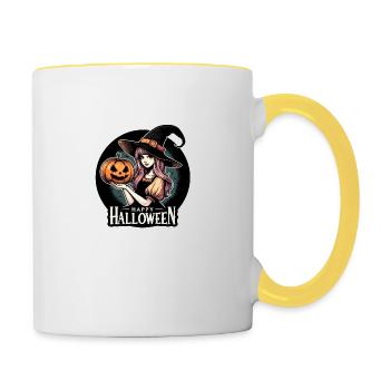 Bonne sorcière d’Halloween - Mug contrasté - blanc/jaune - Droite