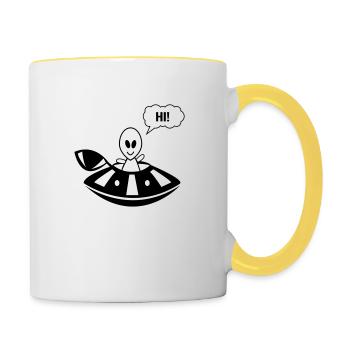 Alien ufo hi - Tasse zweifarbig - Weiß/Gelb - Rechts