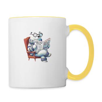 Eisbär liest Zeitung - Tasse zweifarbig - Weiß/Gelb - Rechts