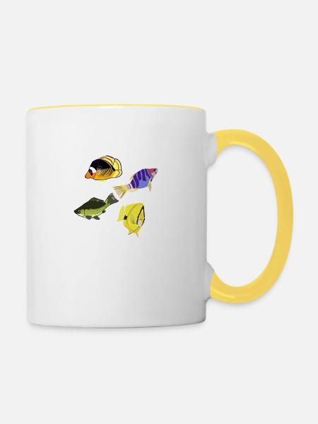 Verschiedene Fische - Tasse zweifarbig - Weiß/Gelb
