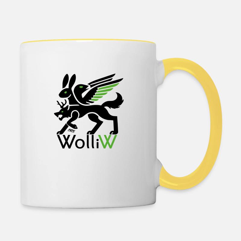 WolliW - Wolli Wolpertinger de Bavière - Mug contrasté - blanc/jaune