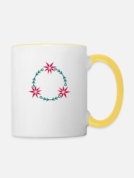 Weihnachtskranz aus Weihnachtsstern - Tasse zweifarbig - Weiß/Gelb