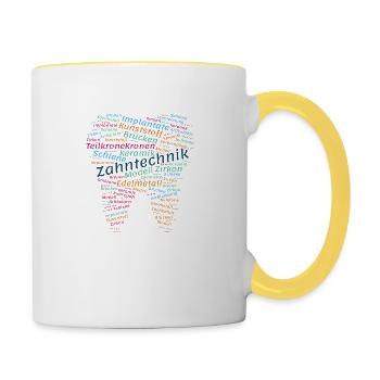Zahntechnik Wordcloud bunt - Tasse zweifarbig - Weiß/Gelb - Rechts