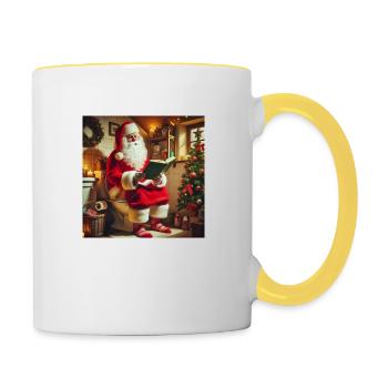 Weihnachtsmann sitzt auf dem Klo - Tasse zweifarbig - Weiß/Gelb - Rechts