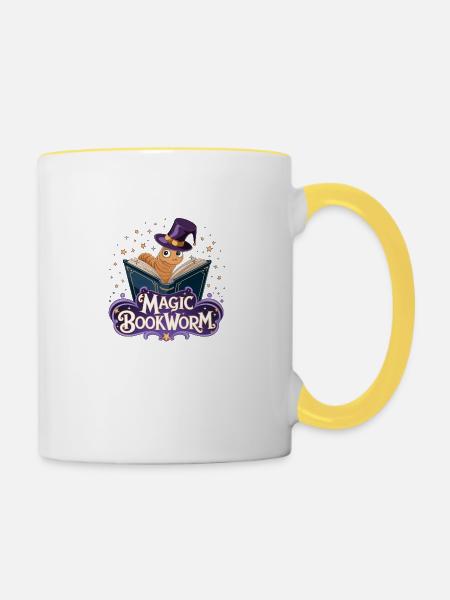 Magischer Bücherwurm - Tasse zweifarbig - Weiß/Gelb