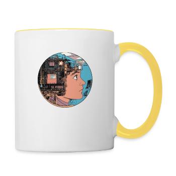 Cybersinn: Mensch und Maschine vereint! - Tasse zweifarbig - Weiß/Gelb - Rechts