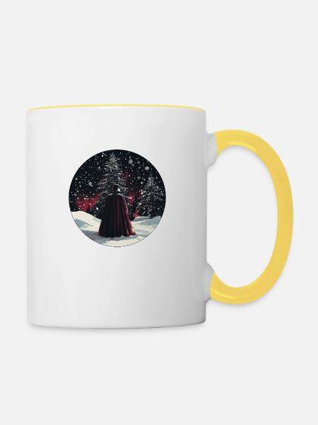 Dunkler Wächter im Winterwald - Tasse zweifarbig - Weiß/Gelb