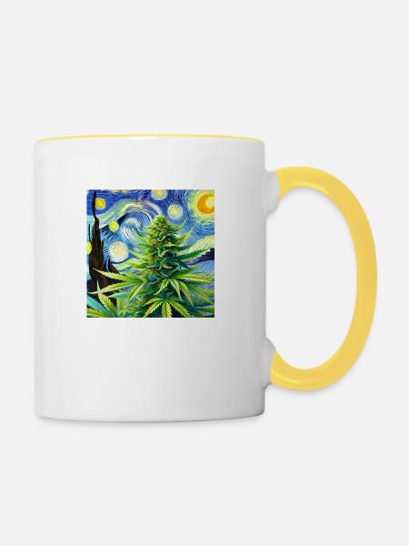 Pflanze im Wind - Tasse zweifarbig - Weiß/Gelb