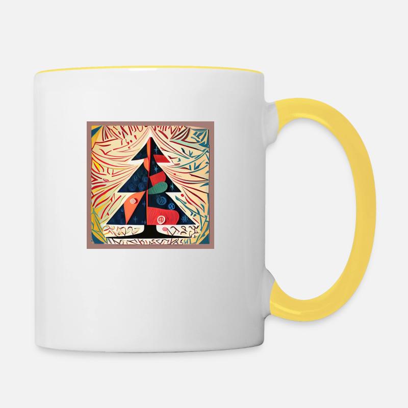 Colorful Christmas tree - Contrasting Mug - white/yellow