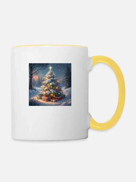 Weihnachtsbaum - Tasse zweifarbig - Weiß/Gelb