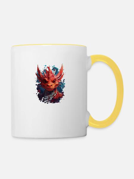 Drache - Tasse zweifarbig - Weiß/Gelb