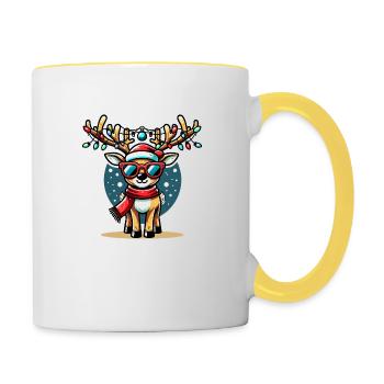 Christmas reindeer with sunglasses and scarf - Contrasting Mug - white/yellow - Right