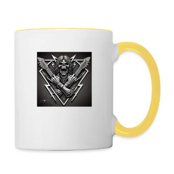 Schädel mit Gitarrenkreuz - Tasse zweifarbig - Weiß/Gelb - Rechts