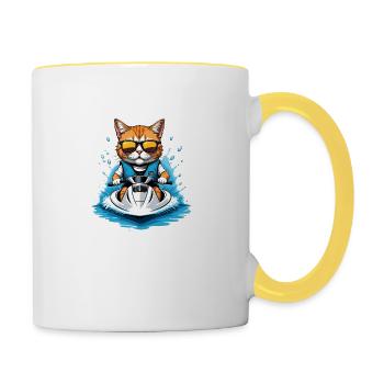 Cat Jet Ski Chat Drôle Drôle Cadeau - Mug contrasté - blanc/jaune - Droite