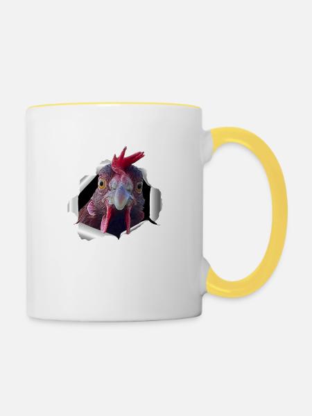 Huhn - zerissenes Papier - Tasse zweifarbig - Weiß/Gelb
