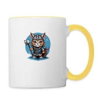 Chat Viking Viking Chat Cadeau Mignon - Mug contrasté - blanc/jaune - Droite
