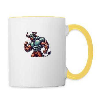 Stier Bodybuilder - Tasse zweifarbig - Weiß/Gelb - Rechts