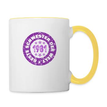 Jahr 1981 - Tasse zweifarbig - Weiß/Gelb - Rechts