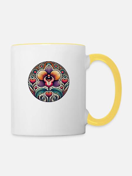 Orchidee - Tasse zweifarbig - Weiß/Gelb