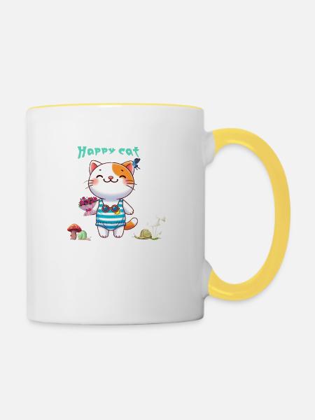 Cute cat - Tasse zweifarbig - Weiß/Gelb