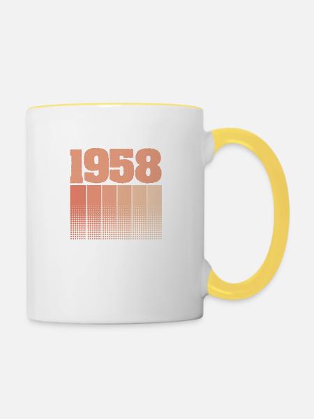 Geboren 1958 - Tasse zweifarbig - Weiß/Gelb
