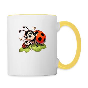Ladybug mother plays with child - Contrasting Mug - white/yellow - Right