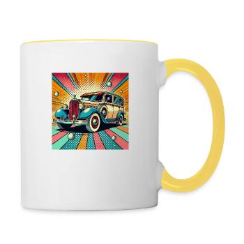 Retro car in pop art style - Contrasting Mug - white/yellow - Right