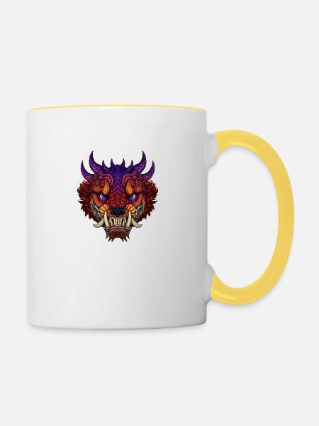 Oni Drache - Oni Dragon - Tasse zweifarbig - Weiß/Gelb