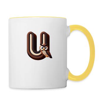 U comme hibou grand-duc – Clever Owl - Mug contrasté - blanc/jaune - Droite