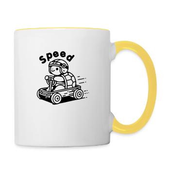 Turtle Racing une caisse à savon - Design « Speed » - Mug contrasté - blanc/jaune - Droite