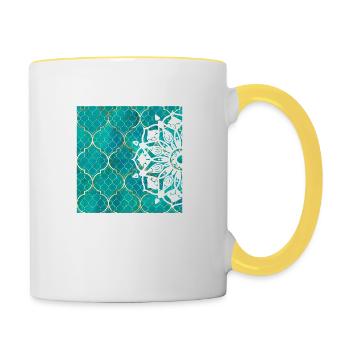 Teal Mandala Moroccan Art - Contrasting Mug - white/yellow - Right