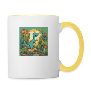 Lustiger Dino - Tasse zweifarbig - Weiß/Gelb - Rechts