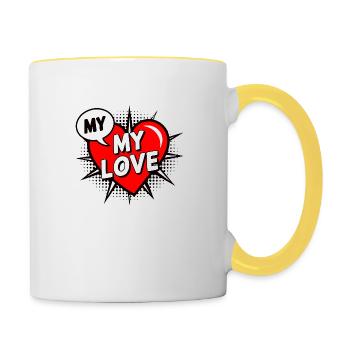 MY LOVE 2025 T-Shirt-Geschenk für Sie - Tasse zweifarbig - Weiß/Gelb - Rechts